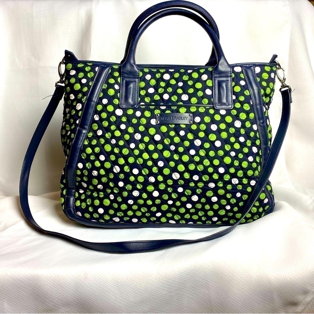 Vera Bradley Trapeze Tote in Cute Lucky Dots Blue, Green & White Color Pattern